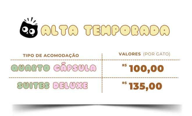 Gato Hotel - Valores de Hospedagem - alta temporada